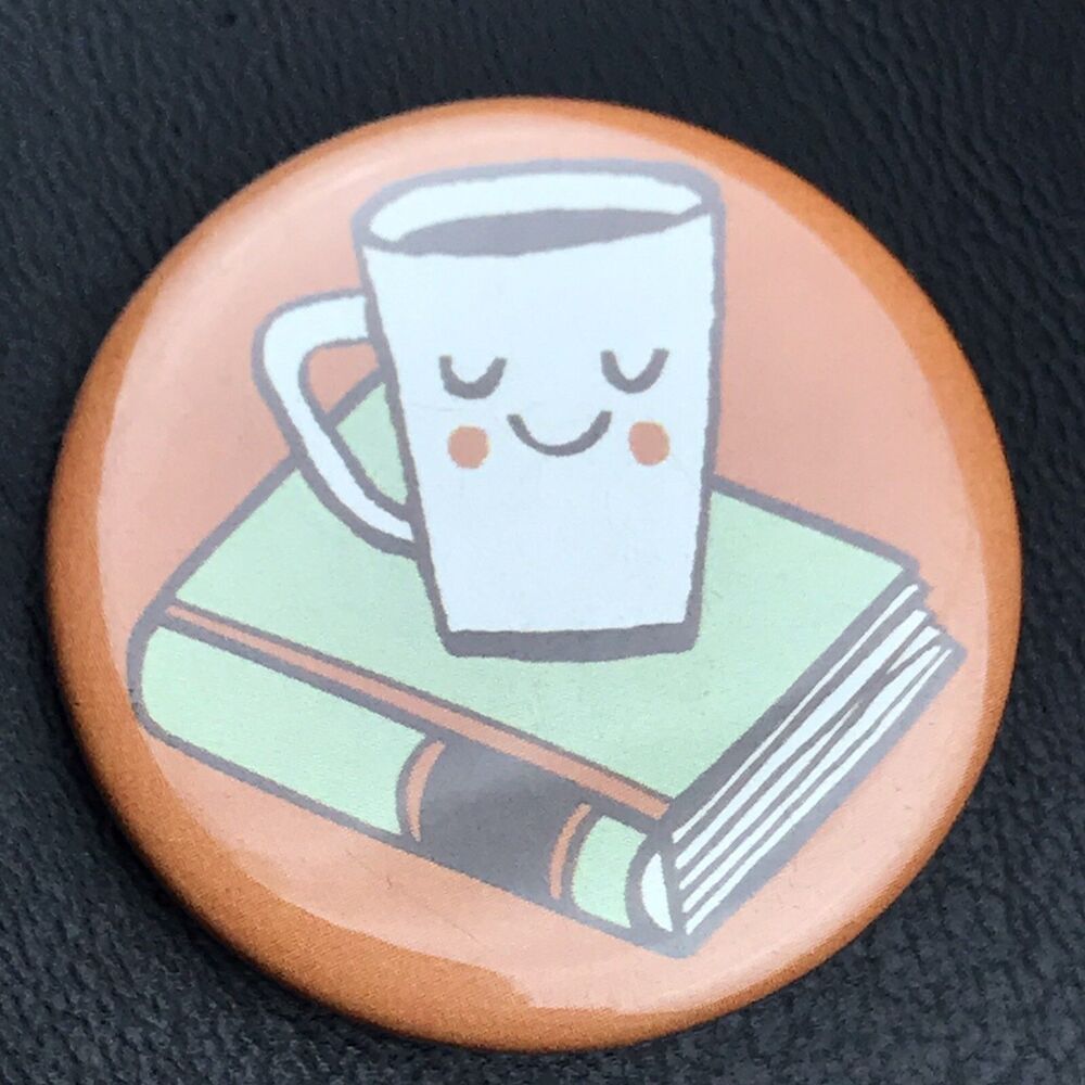 Coffee Book Studying Education Pin Button Pinback Coffee Lover Barista Flair